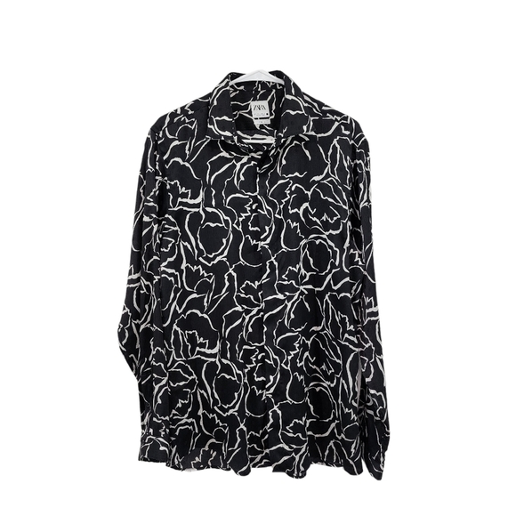 Zara Women's Poly Abstract Print Slim Fit Button Front Shirt - L - Picture 1 of 6
